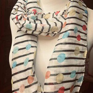 🎨 Modern Striped Scarf with Colorful Dots – Playful & Chic